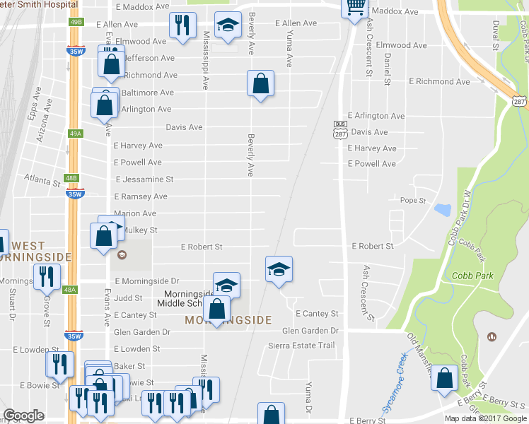 map of restaurants, bars, coffee shops, grocery stores, and more near 1510 Marion Avenue in Fort Worth