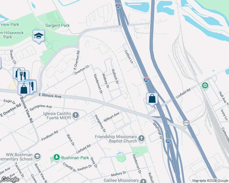map of restaurants, bars, coffee shops, grocery stores, and more near 3714 Volga Avenue in Dallas