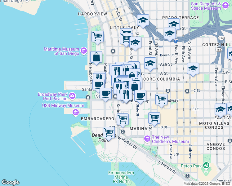 map of restaurants, bars, coffee shops, grocery stores, and more near 1050 Kettner Boulevard in San Diego
