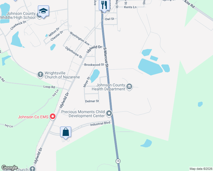 map of restaurants, bars, coffee shops, grocery stores, and more near 8241 South Marcus Street in Wrightsville