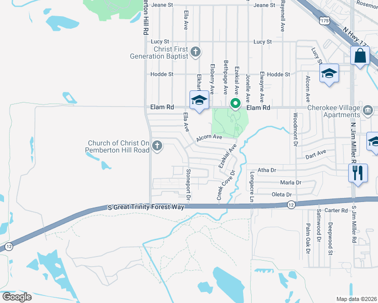 map of restaurants, bars, coffee shops, grocery stores, and more near 300 Stoneport Drive in Dallas