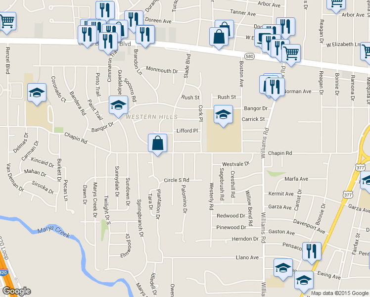 map of restaurants, bars, coffee shops, grocery stores, and more near 8266 Chapin Road in Fort Worth