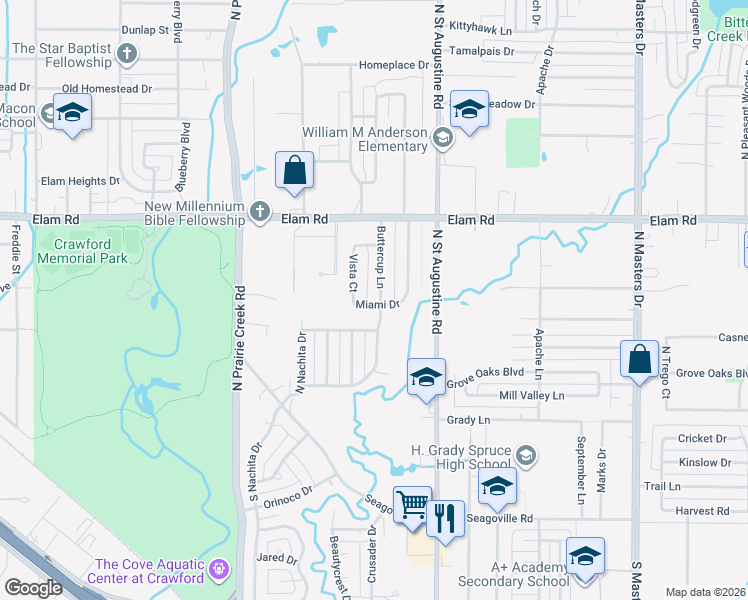 map of restaurants, bars, coffee shops, grocery stores, and more near 301 Buttercup Lane in Dallas