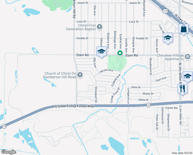 map of restaurants, bars, coffee shops, grocery stores, and more near 300 Stoneport Drive in Dallas