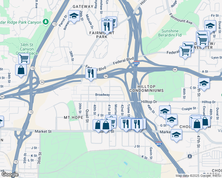 map of restaurants, bars, coffee shops, grocery stores, and more near 1031 41st Street in San Diego
