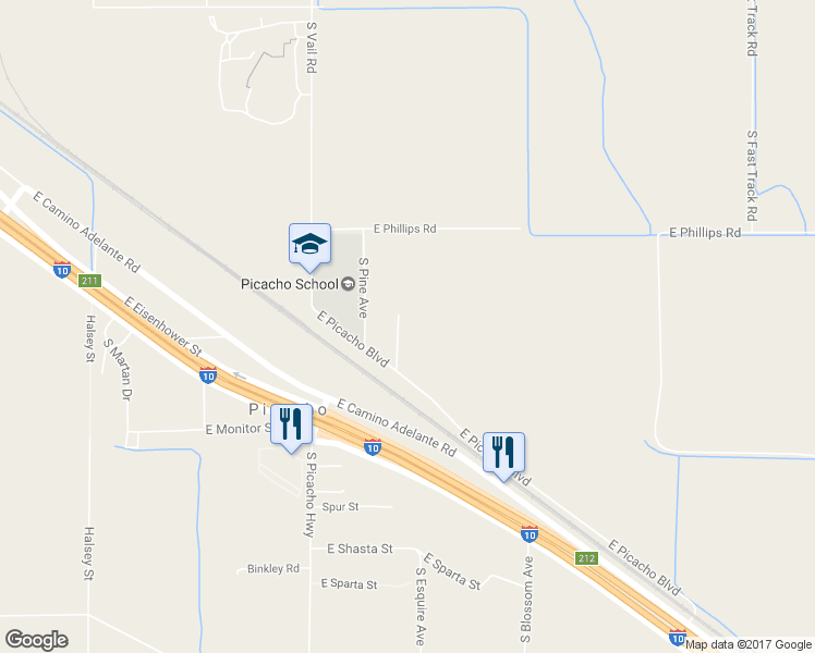 map of restaurants, bars, coffee shops, grocery stores, and more near 17965 South Oak Avenue in Picacho