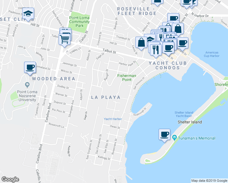 map of restaurants, bars, coffee shops, grocery stores, and more near 756 Armada Terrace in San Diego