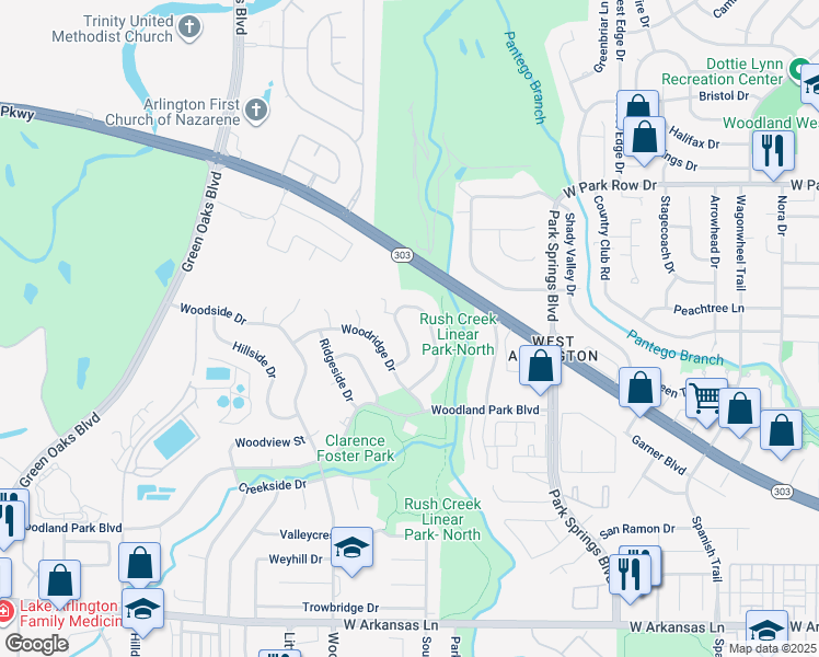 map of restaurants, bars, coffee shops, grocery stores, and more near 1812 Southpark Drive in Arlington