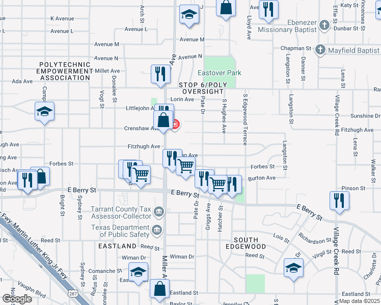 map of restaurants, bars, coffee shops, grocery stores, and more near 4225 Strong Avenue in Fort Worth
