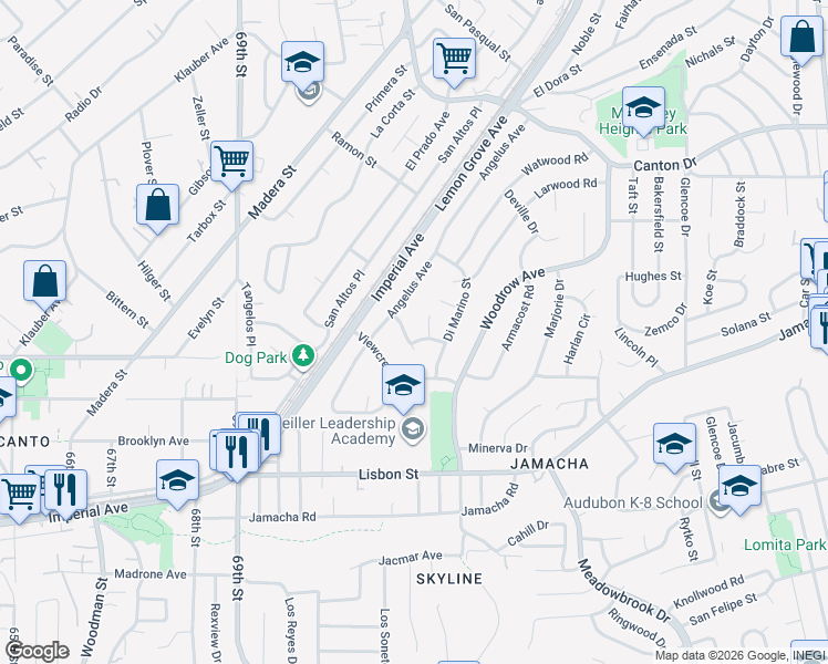 map of restaurants, bars, coffee shops, grocery stores, and more near 900 Hagmann Court in San Diego