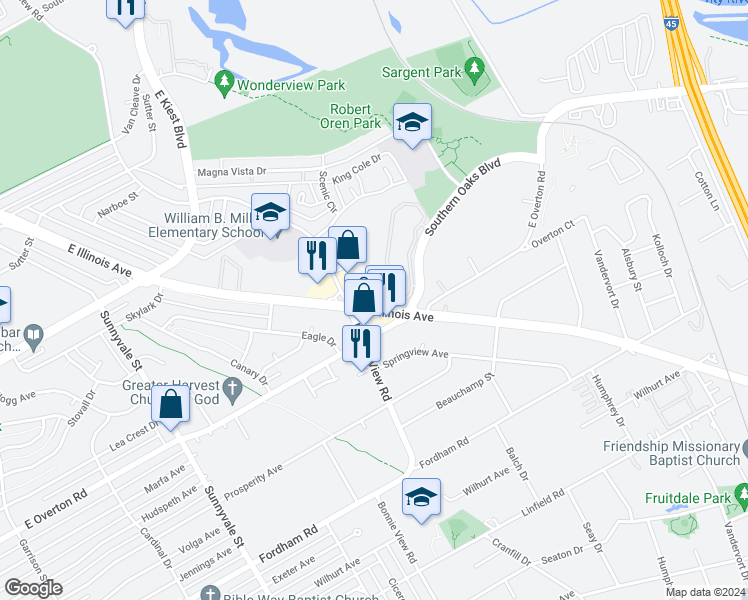 map of restaurants, bars, coffee shops, grocery stores, and more near 3022 East Illinois Avenue in Dallas