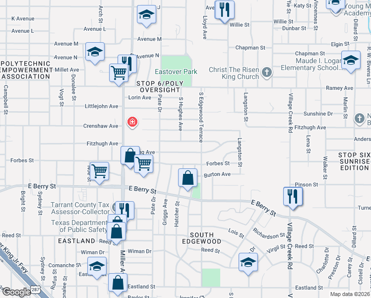 map of restaurants, bars, coffee shops, grocery stores, and more near 4413 Strong Avenue in Fort Worth