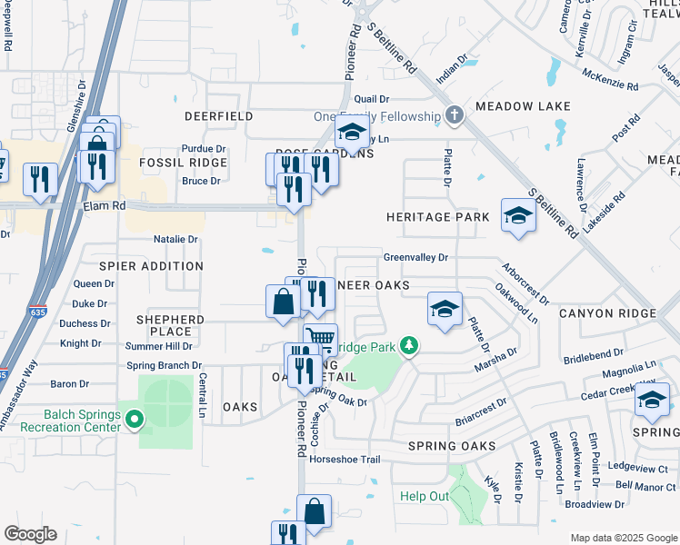 map of restaurants, bars, coffee shops, grocery stores, and more near 3918 Cochise Drive in Balch Springs