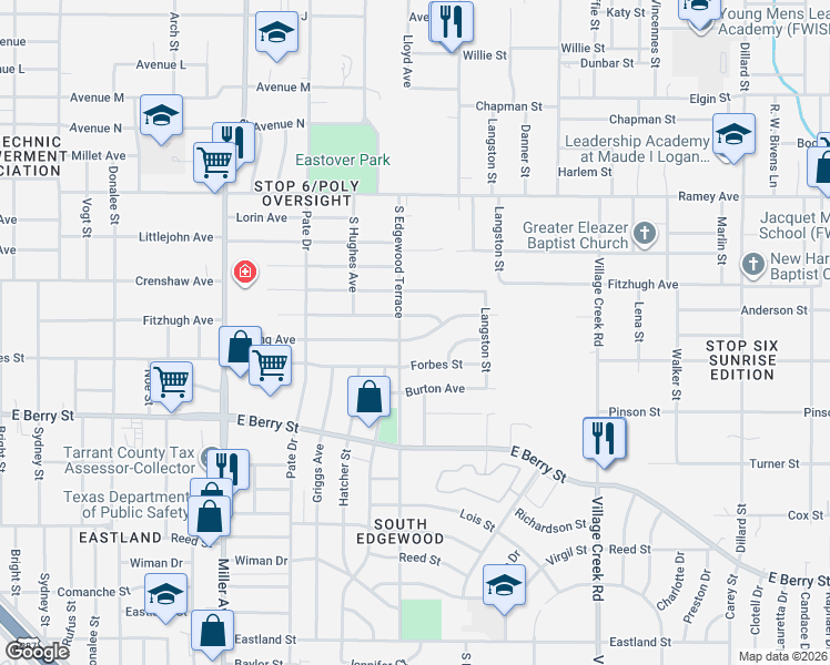 map of restaurants, bars, coffee shops, grocery stores, and more near 4609 Strong Avenue in Fort Worth