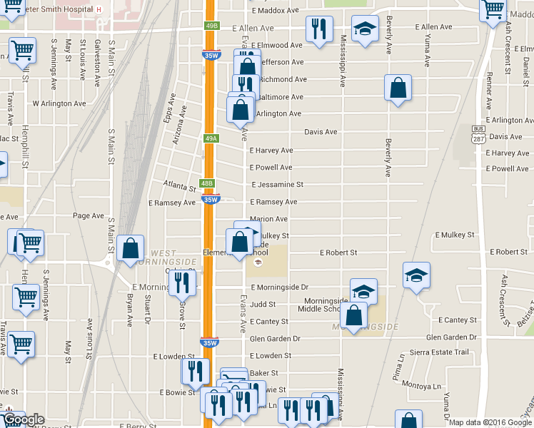 map of restaurants, bars, coffee shops, grocery stores, and more near 929 Marion Avenue in Fort Worth