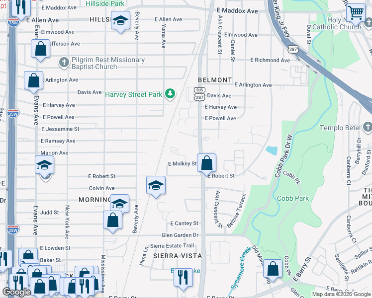 map of restaurants, bars, coffee shops, grocery stores, and more near 1510 Marion Avenue in Fort Worth