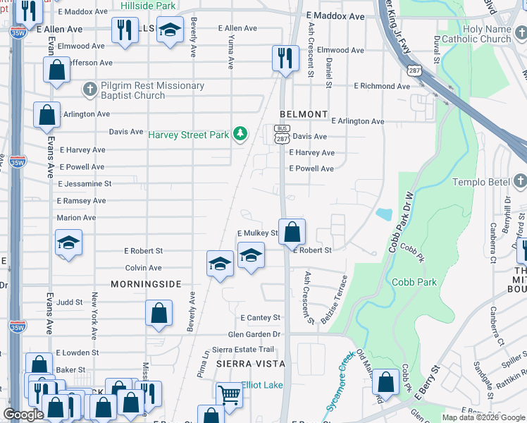 map of restaurants, bars, coffee shops, grocery stores, and more near 1510 Marion Avenue in Fort Worth