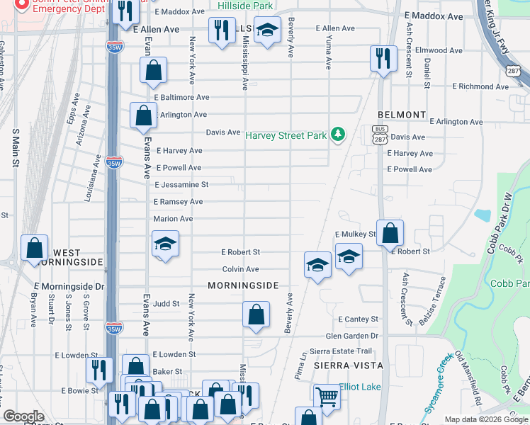 map of restaurants, bars, coffee shops, grocery stores, and more near 1233 Marion Avenue in Fort Worth