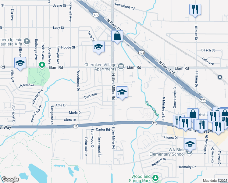 map of restaurants, bars, coffee shops, grocery stores, and more near in Dallas