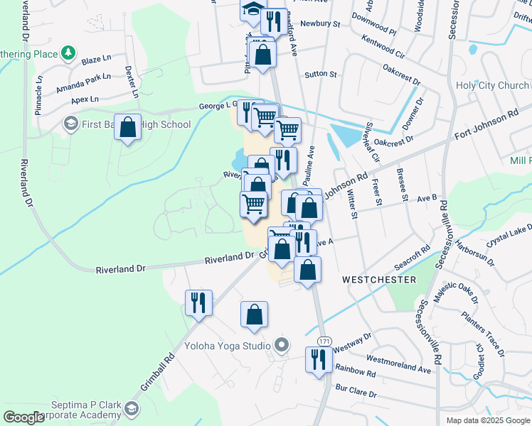 map of restaurants, bars, coffee shops, grocery stores, and more near 1291 Folly Road in Charleston