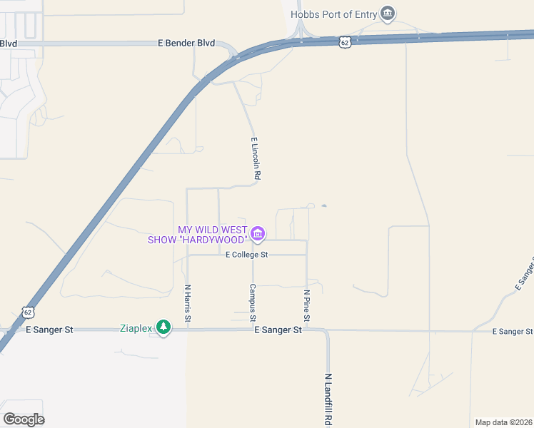 map of restaurants, bars, coffee shops, grocery stores, and more near 3204 East Hardy Street in Hobbs