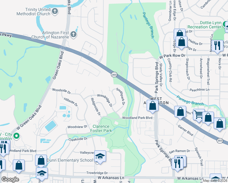 map of restaurants, bars, coffee shops, grocery stores, and more near 1812 Southpark Drive in Arlington