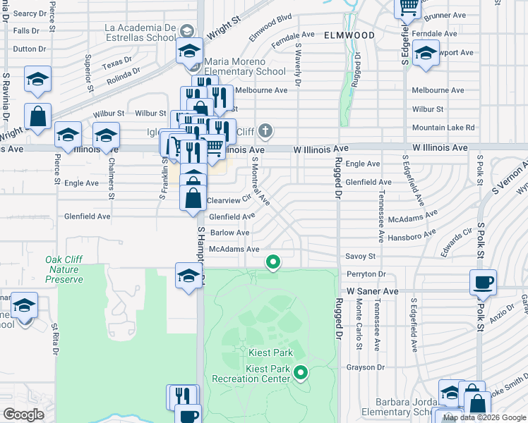 map of restaurants, bars, coffee shops, grocery stores, and more near 2129 Barlow Avenue in Dallas