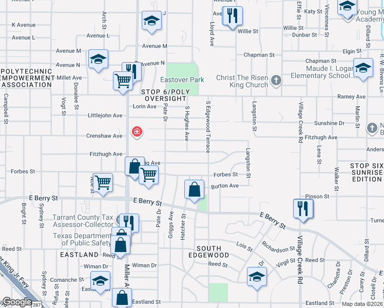map of restaurants, bars, coffee shops, grocery stores, and more near 4413 Strong Avenue in Fort Worth