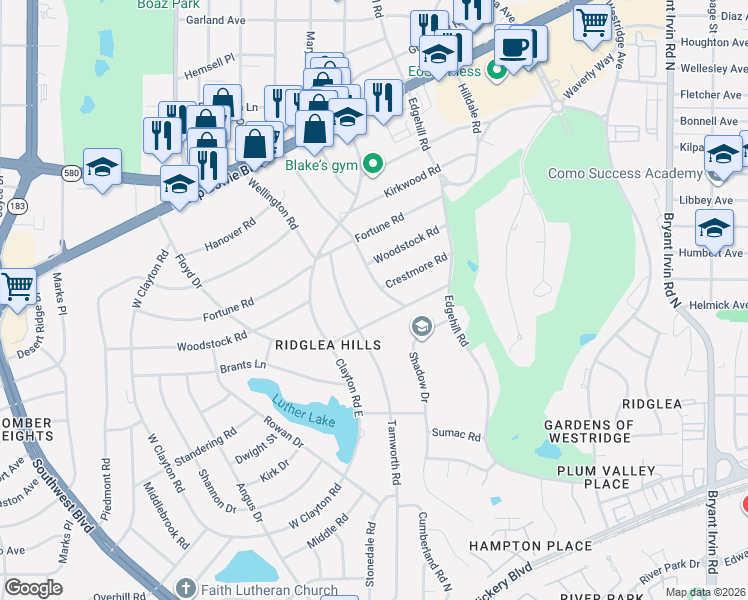 map of restaurants, bars, coffee shops, grocery stores, and more near 3921 Tamworth Road in Fort Worth