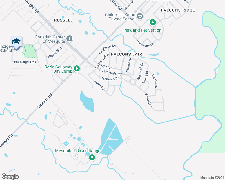 map of restaurants, bars, coffee shops, grocery stores, and more near 3025 Dovetail Lane in Mesquite