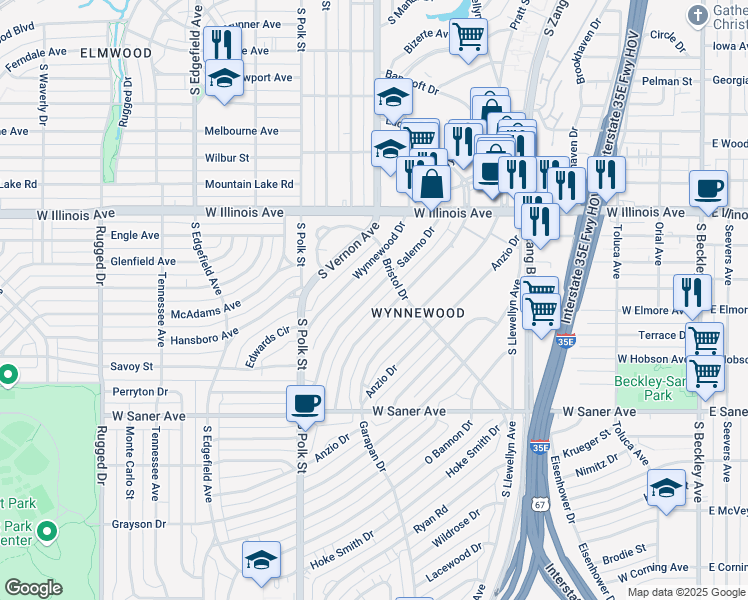 map of restaurants, bars, coffee shops, grocery stores, and more near 2611 Nicholson Drive in Dallas