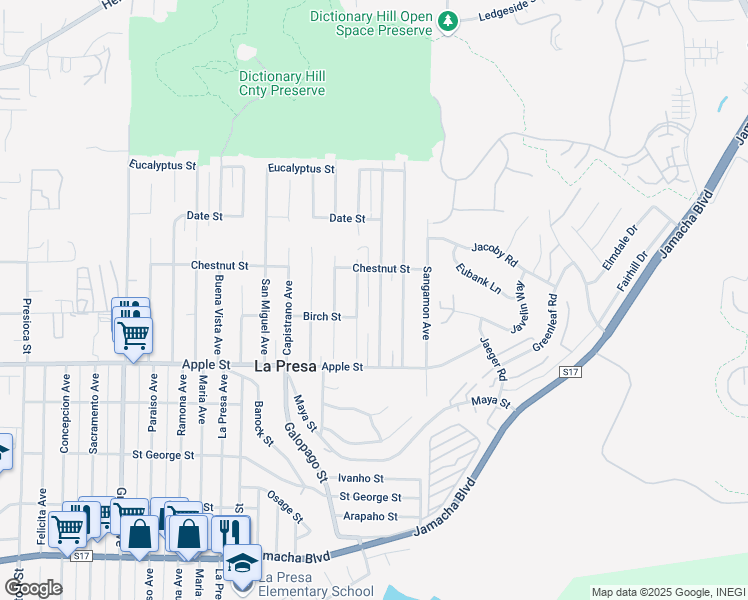 map of restaurants, bars, coffee shops, grocery stores, and more near 1206 San Bernardino Avenue in Spring Valley