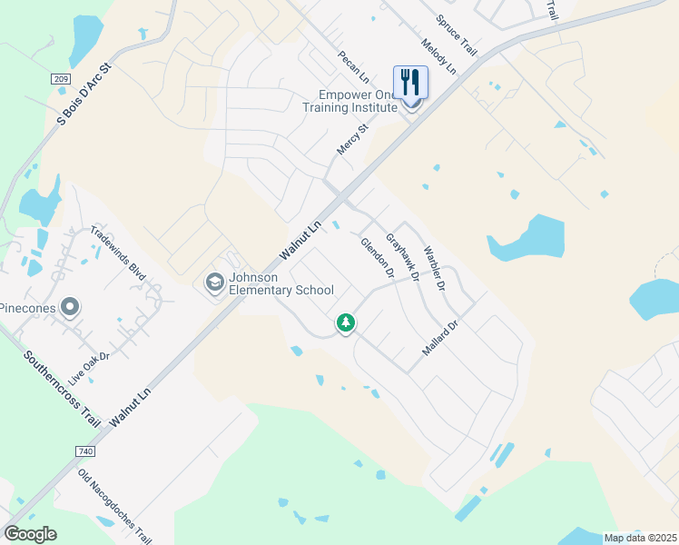 map of restaurants, bars, coffee shops, grocery stores, and more near 1136 Flamingo Road in Forney