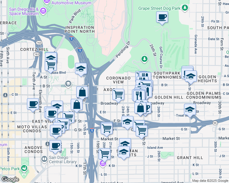 map of restaurants, bars, coffee shops, grocery stores, and more near 1120 22nd Street in San Diego