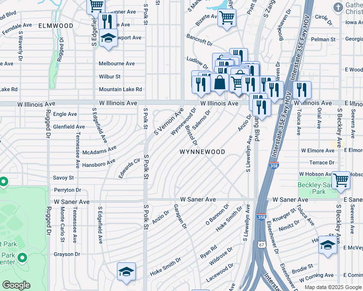 map of restaurants, bars, coffee shops, grocery stores, and more near 2611 Nicholson Drive in Dallas