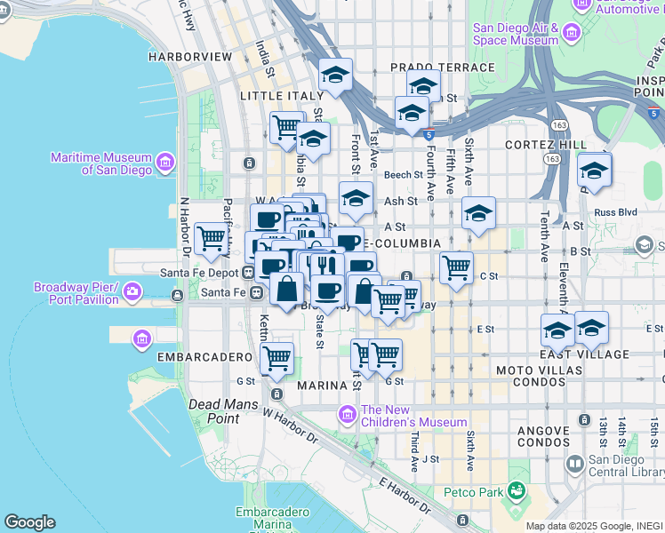 map of restaurants, bars, coffee shops, grocery stores, and more near 1100 Union Street in San Diego
