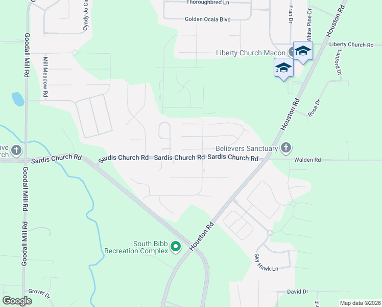 map of restaurants, bars, coffee shops, grocery stores, and more near 4120 Sardis Church Road in Macon
