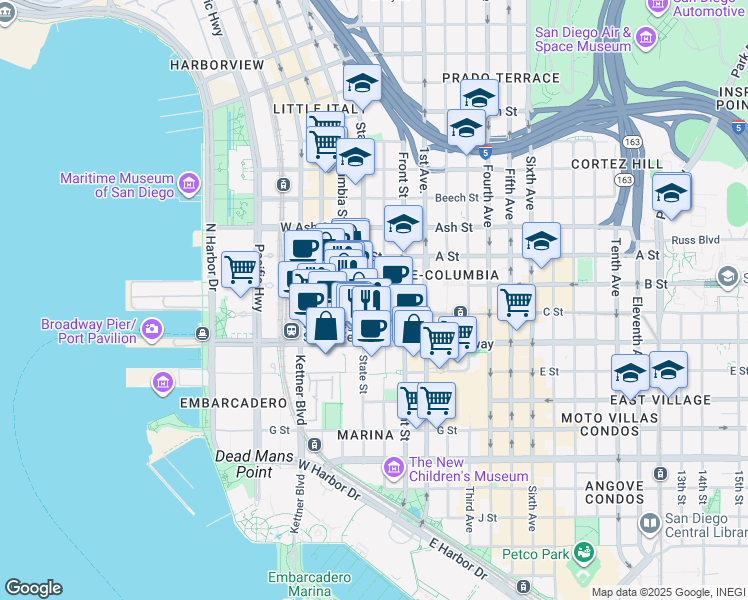 map of restaurants, bars, coffee shops, grocery stores, and more near 1100 Union Street in San Diego