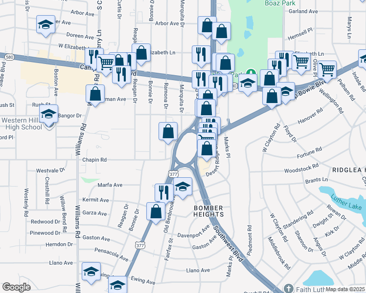 map of restaurants, bars, coffee shops, grocery stores, and more near in Fort Worth