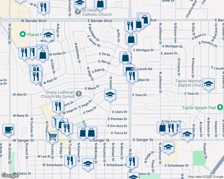 map of restaurants, bars, coffee shops, grocery stores, and more near 616 East Mesa Drive in Hobbs