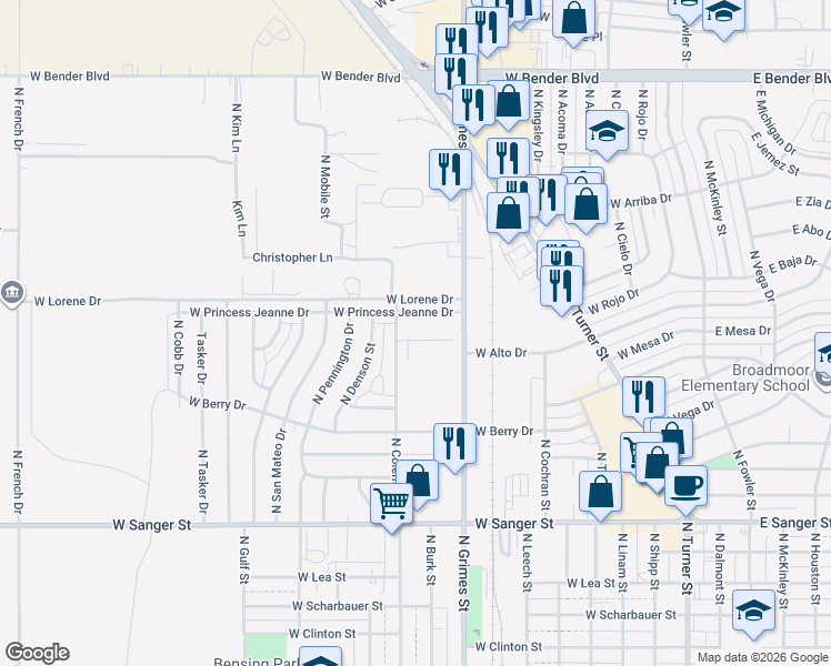 map of restaurants, bars, coffee shops, grocery stores, and more near 817-901 West Princess Jeanne Drive in Hobbs