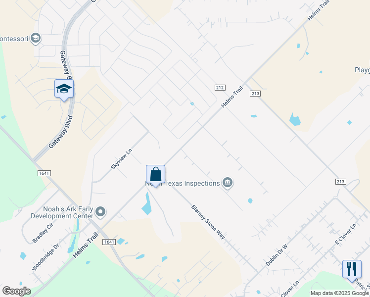 map of restaurants, bars, coffee shops, grocery stores, and more near 9025 Homestead Lane in Forney