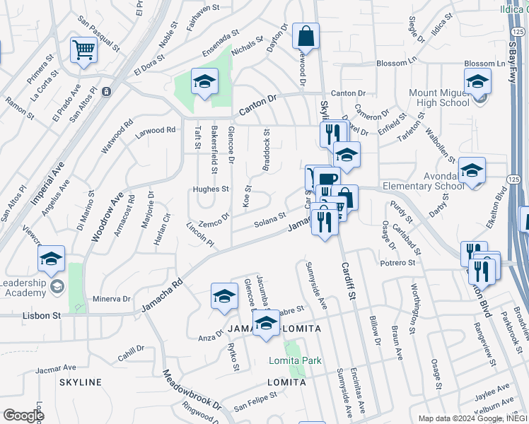 map of restaurants, bars, coffee shops, grocery stores, and more near Helm Street in San Diego