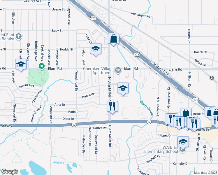 map of restaurants, bars, coffee shops, grocery stores, and more near 7035 Antler Avenue in Dallas