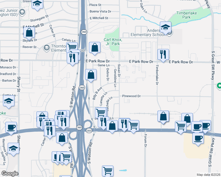 map of restaurants, bars, coffee shops, grocery stores, and more near 2809 Billy B Avenue in Arlington