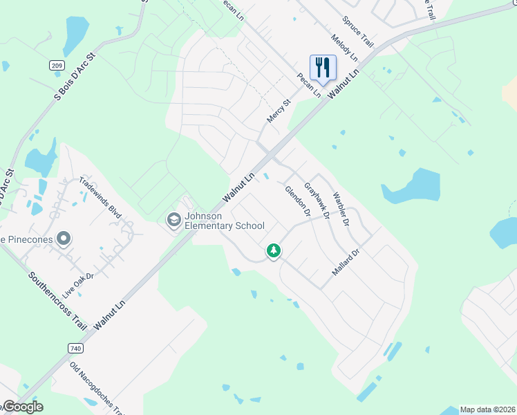 map of restaurants, bars, coffee shops, grocery stores, and more near 1108 Chickadee drive in Forney