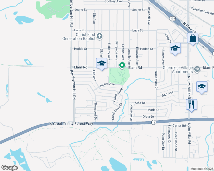 map of restaurants, bars, coffee shops, grocery stores, and more near 6310 Alcorn Avenue in Dallas