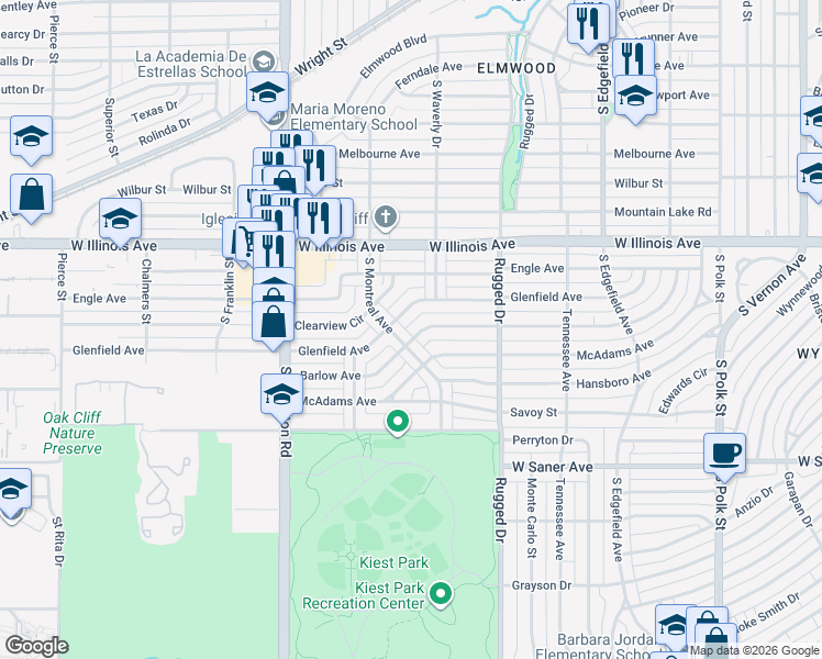 map of restaurants, bars, coffee shops, grocery stores, and more near 2002 Glenfield Avenue in Dallas