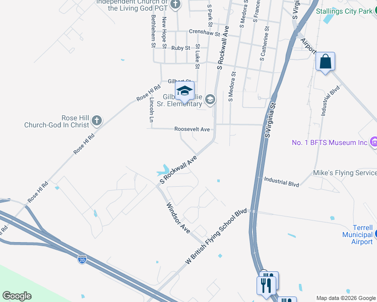 map of restaurants, bars, coffee shops, grocery stores, and more near 112 Roosevelt Court in Terrell