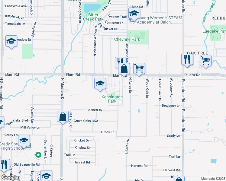 map of restaurants, bars, coffee shops, grocery stores, and more near 10627 Wessex Drive in Dallas